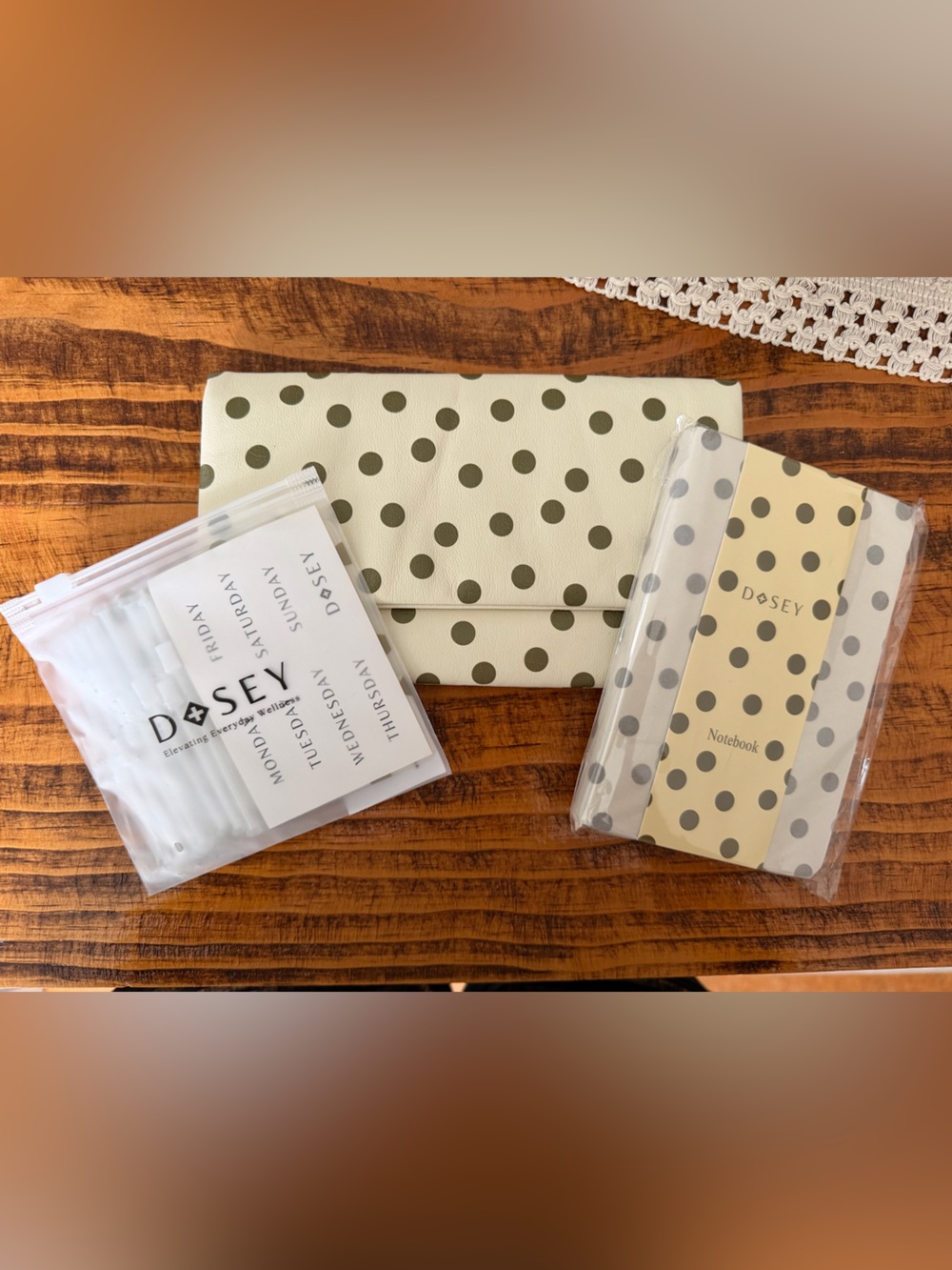 DOSEY Leather Pill Pouch + Notebook & Individual Pill Organizers | Neutral Polka
